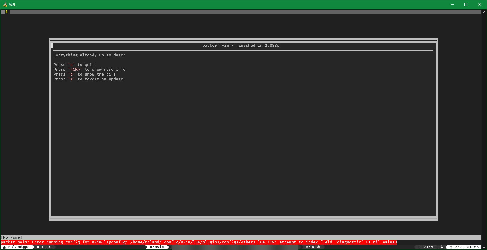 Installer error running config for nvim lspconfig issue 710